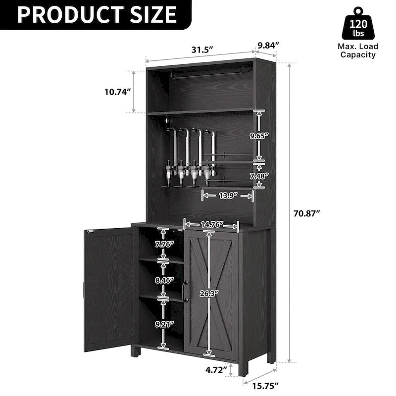 Tall Wine Bar Cabinet for Liquor and Glasses | Kitchen & Dining Cabinet with Liquor Dispenser & Wine Rack