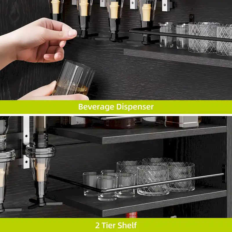 Tall Wine Bar Cabinet for Liquor and Glasses | Kitchen & Dining Cabinet with Liquor Dispenser & Wine Rack