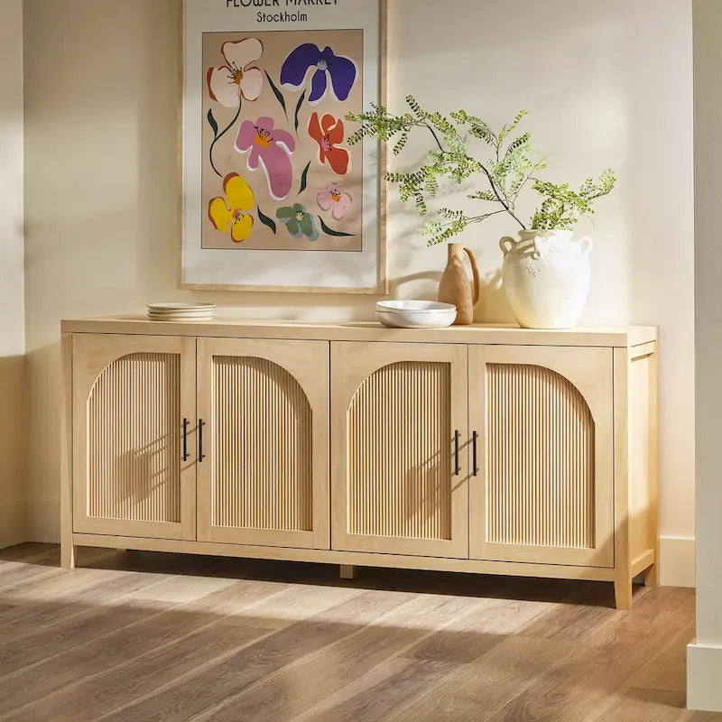 Modern 70-inch Reeded Sideboard with Arched Doors