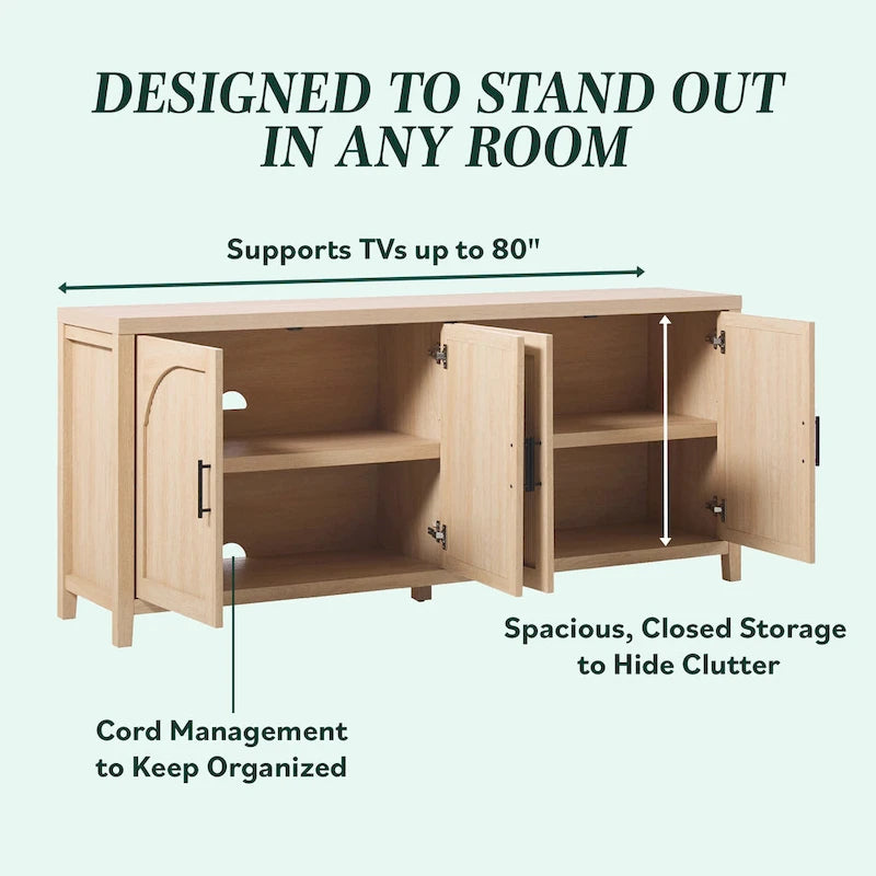 Modern 70-inch Reeded Sideboard with Arched Doors