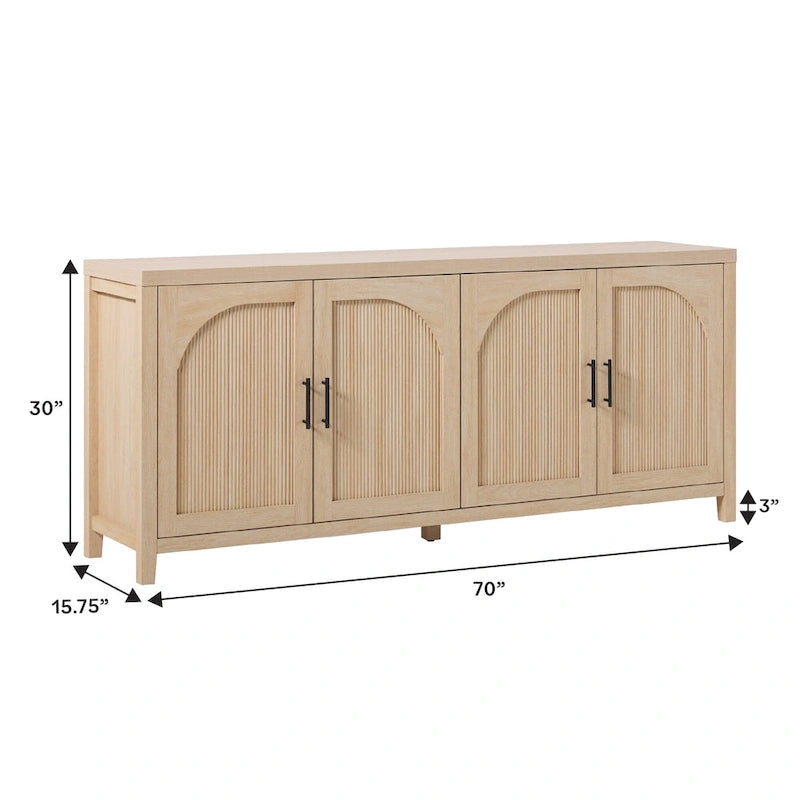 Modern 70-inch Reeded Sideboard with Arched Doors