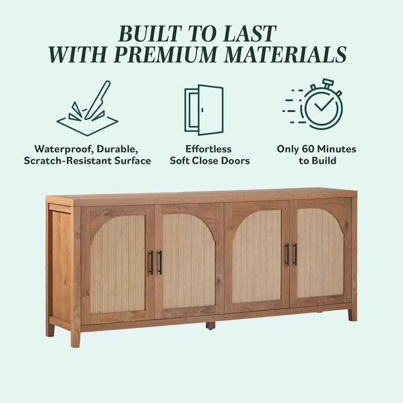 Modern 70-inch Reeded Sideboard with Arched Doors