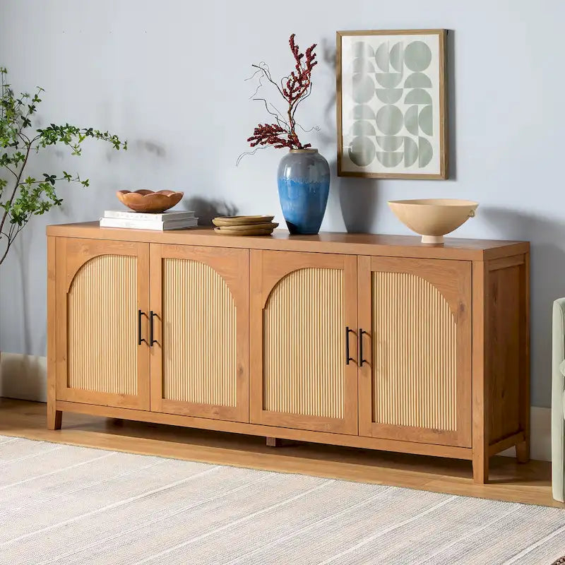 Modern 70-inch Reeded Sideboard with Arched Doors