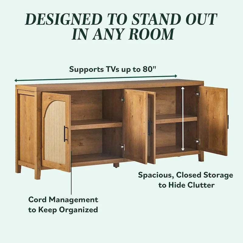 Modern 70-inch Reeded Sideboard with Arched Doors