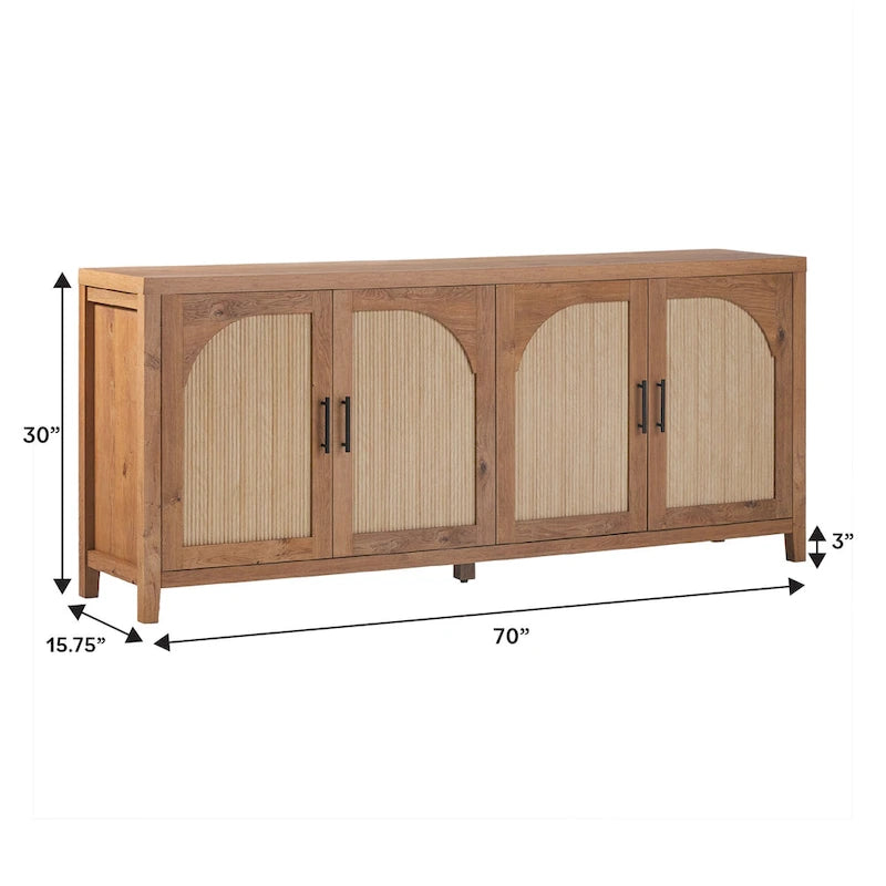 Modern 70-inch Reeded Sideboard with Arched Doors