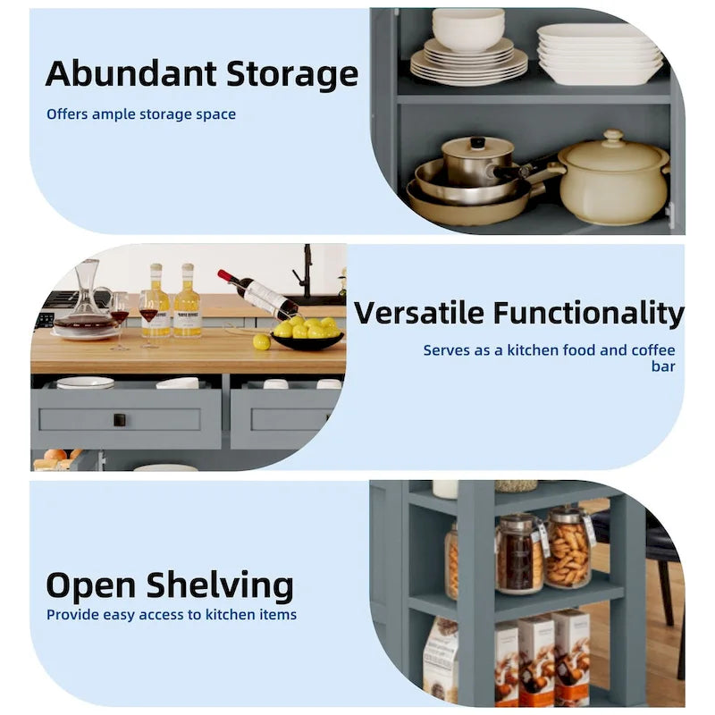 Îlot de cuisine roulant de 45 po avec rangement et tiroirs, table-bar extensible à roulettes verrouillables