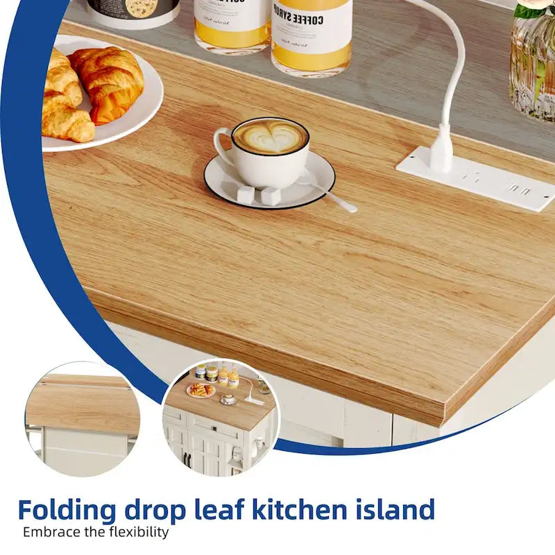 45" Rolling Kitchen Island with Storage & Drawers, Extendable Bar Table with Lockable Wheels