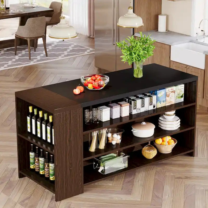 Îlot de cuisine en bois marron de 55 pouces avec rangement