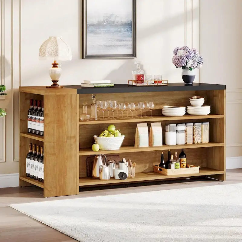 55 Inch große braune Kücheninsel aus Holz mit Stauraum